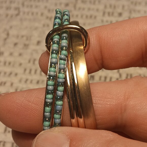 Pomina teal green tassel necklace set with teal blue gold tone bracelet stack - Picture 10 of 14